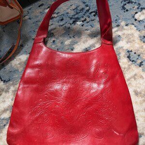 Vintage Deep Cherry Gap Leather Embossed Hobo Handbag Bag